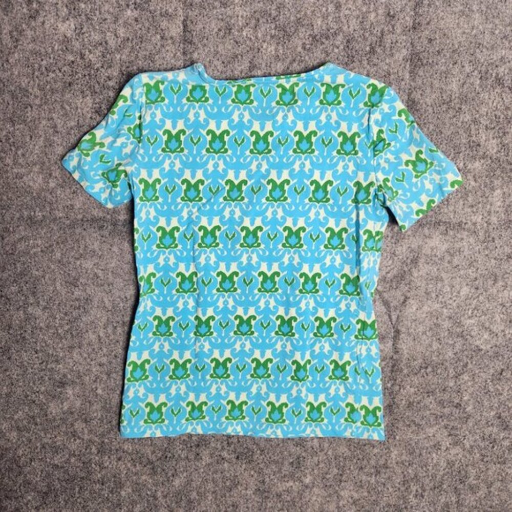 Talbots Tops Women XS Blue Green Floral Pattern Short Sleeve Bateau Neck - Picture 2 of 7